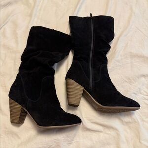 Elegant Black Suede Heeled Boots
